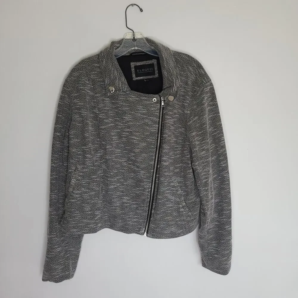 Eloquii Soft Knit Moto Jacket Cropped Gray Stretch Collared Women 22/24